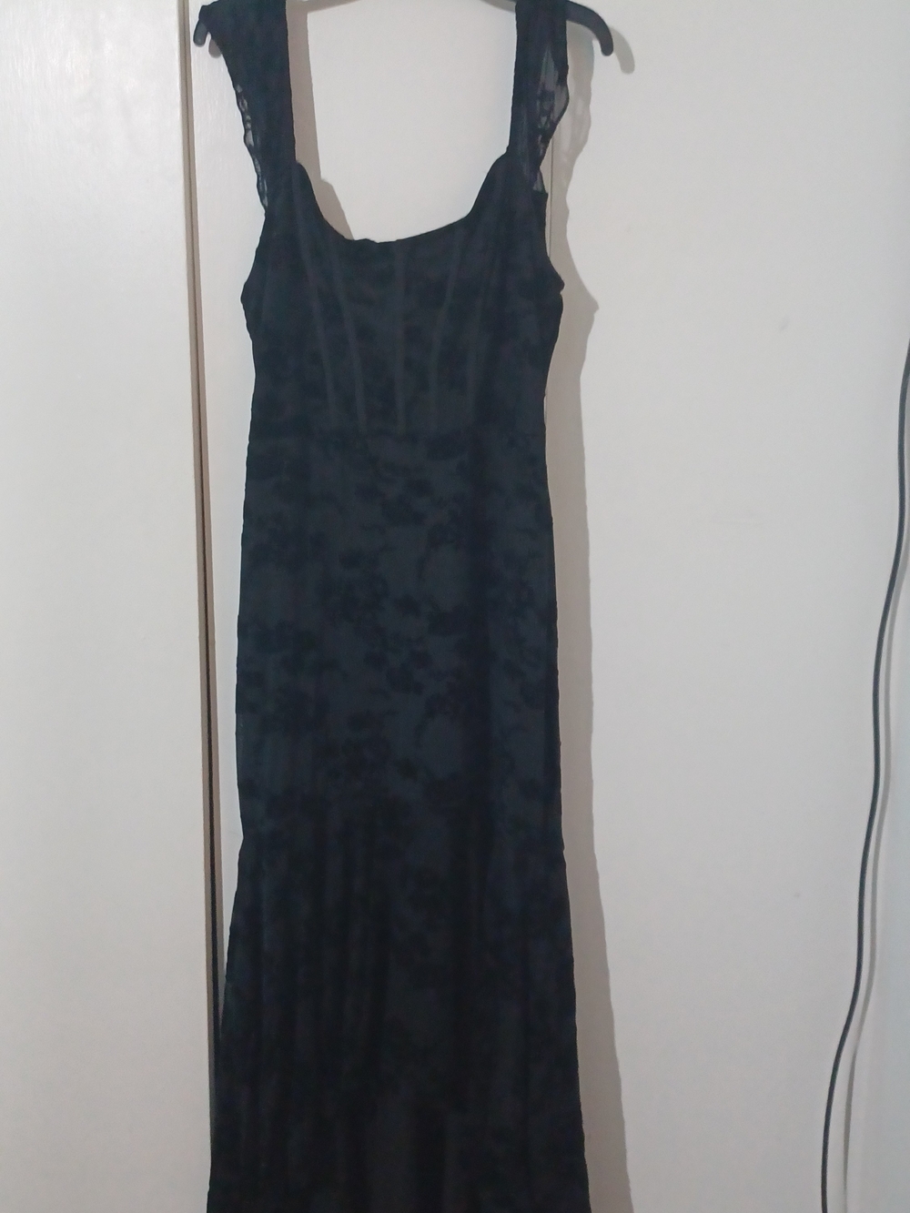 Black Floral Maxi Dress with Lace Straps